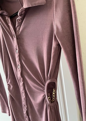 Mor V Yakalı Uzun Kollu Kadın Elbise - Görsel 2