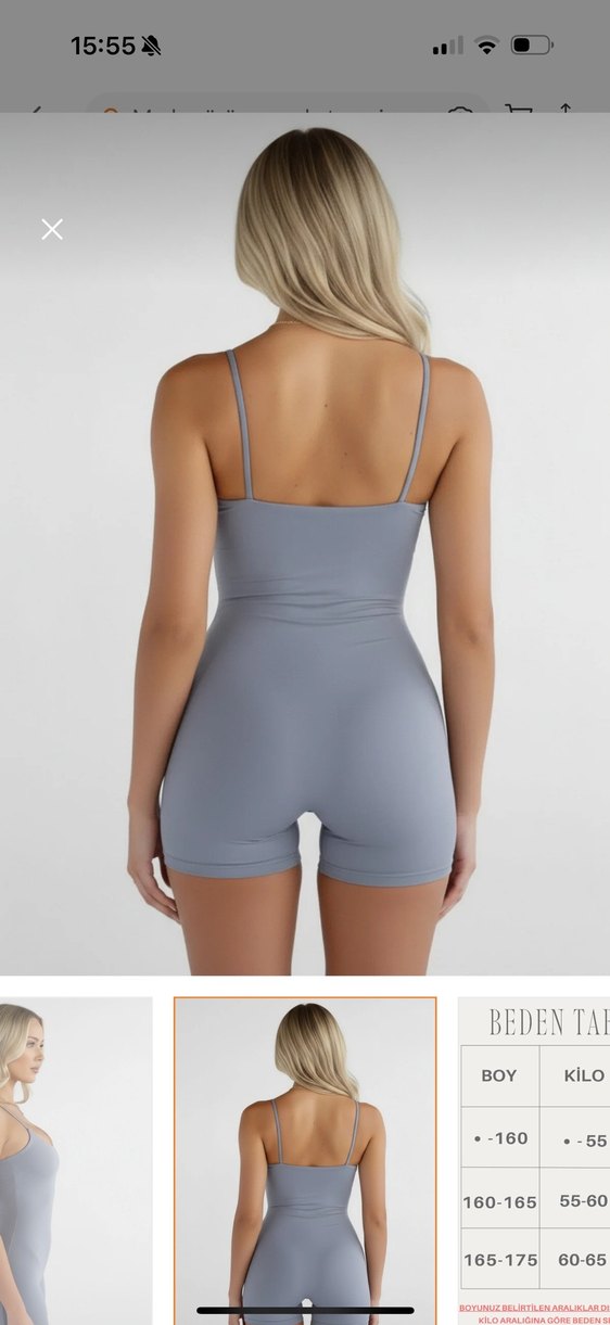 Kadın Gri Mini Saten Tulum - Görsel 3