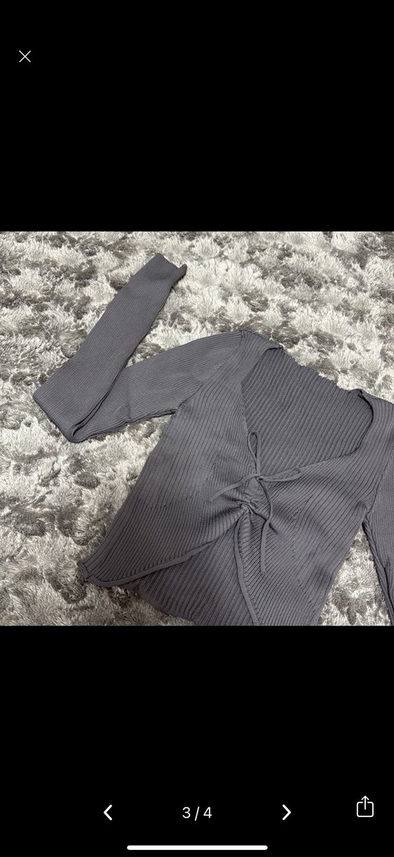 Gri V Yaka Triko Kadın Kazak - Görsel 2