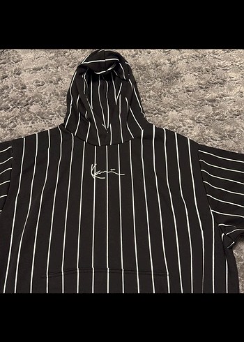 Kadın Siyah Çizgili Kapüşonlu Sweatshirt - Görsel 2