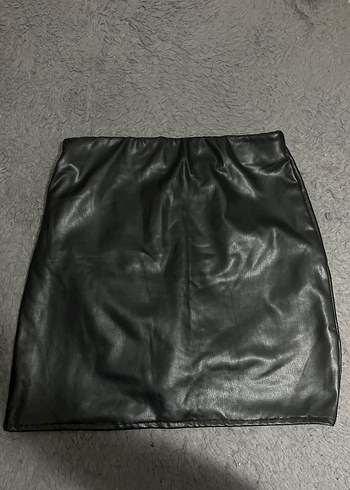 Siyah Deri Drapeli Midi Mini Etek - Görsel 2