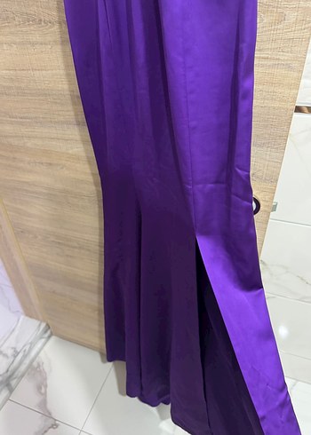 Mor Drapeli V Yaka Uzun Abiye Elbise - Görsel 6