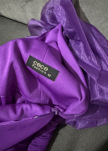 Mor Drapeli V Yaka Uzun Abiye Elbise - Görsel 8