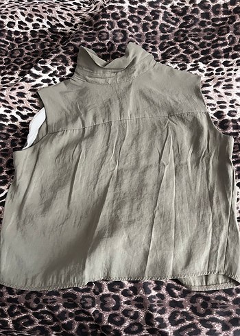 Düğmeli Kolsuz Keten Gömlek - Görsel 2