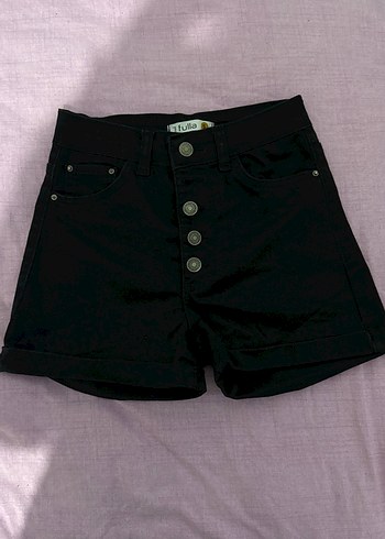 Düğmeli Siyah Mini Denim Şort - Görsel 2