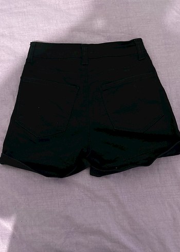 Düğmeli Siyah Mini Denim Şort - Görsel 3