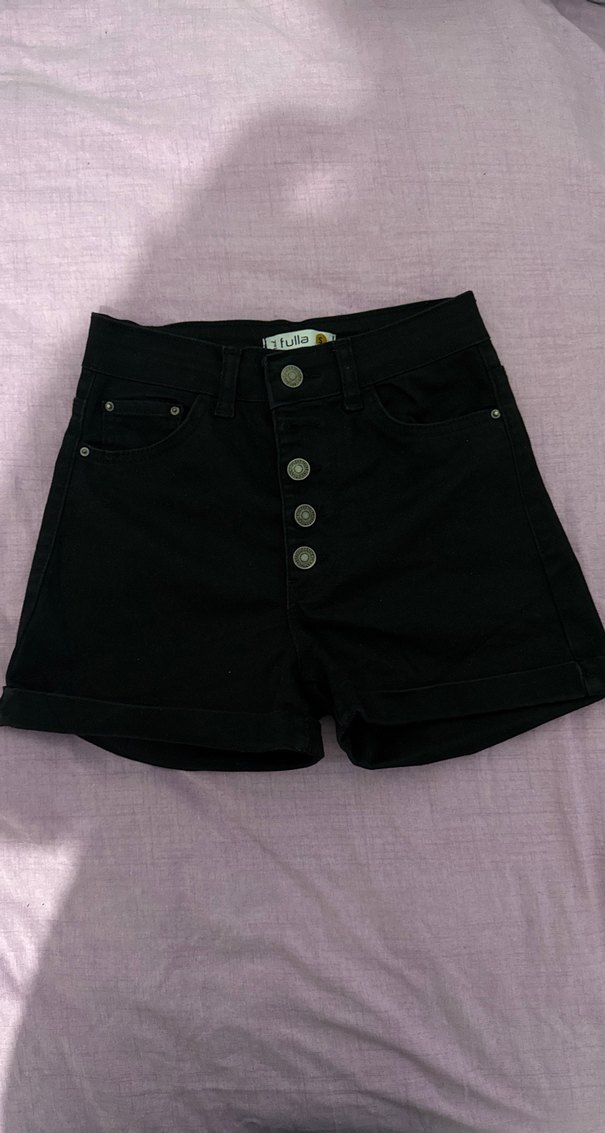 Düğmeli Siyah Mini Denim Şort - Görsel 2