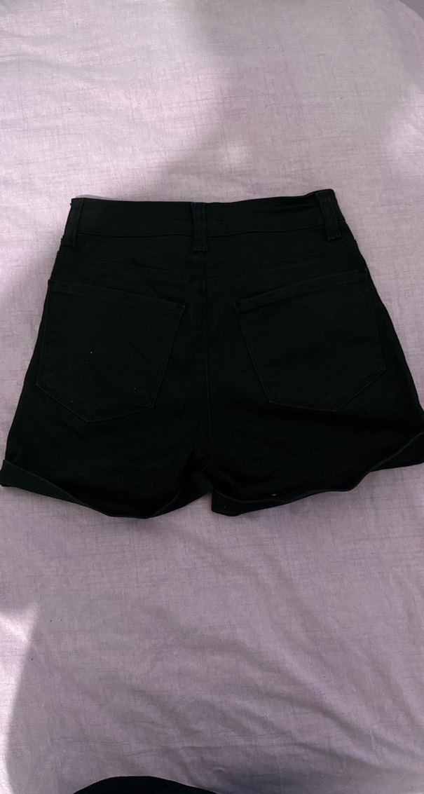 Düğmeli Siyah Mini Denim Şort - Görsel 3