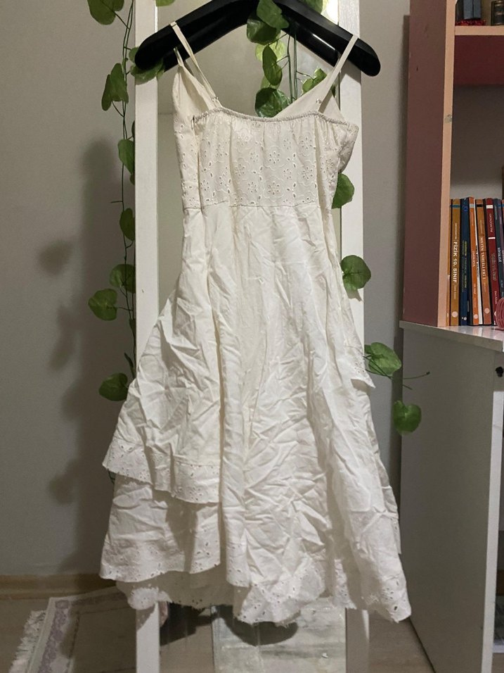 Beyaz Bohem Uzun Askılı elbise - Görsel 2