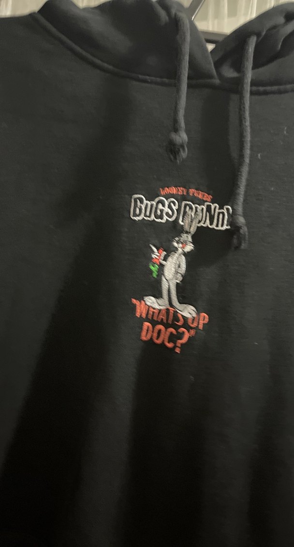 Siyah Bugs Bunny Baskılı Kapüşonlu Sweatshirt - Görsel 2