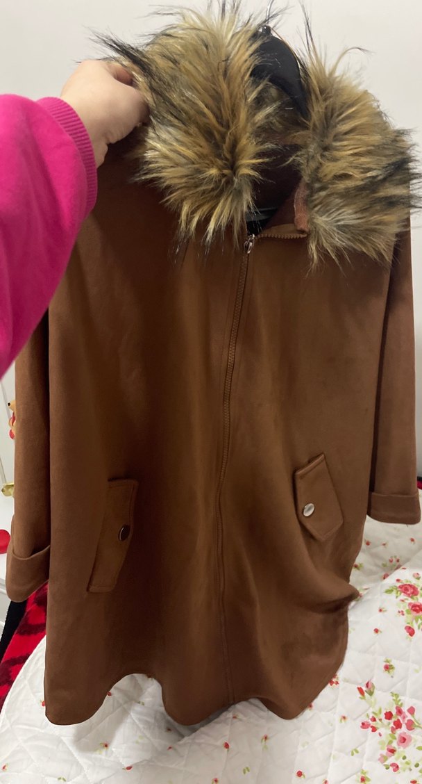 Kürk Detaylı Kahverengi Süet Kadın Ceket - Görsel 4