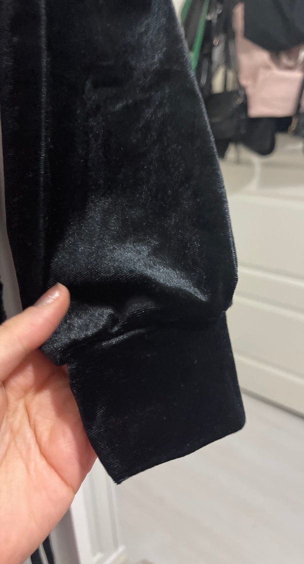 Uzun Kollu Siyah kadife yanları büzgülü Midi Elbise - Görsel 2