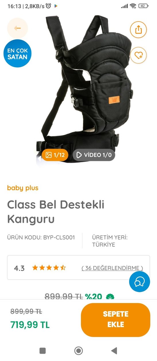 Siyah Bebek Kanguru Taşıyıcı - Görsel 5