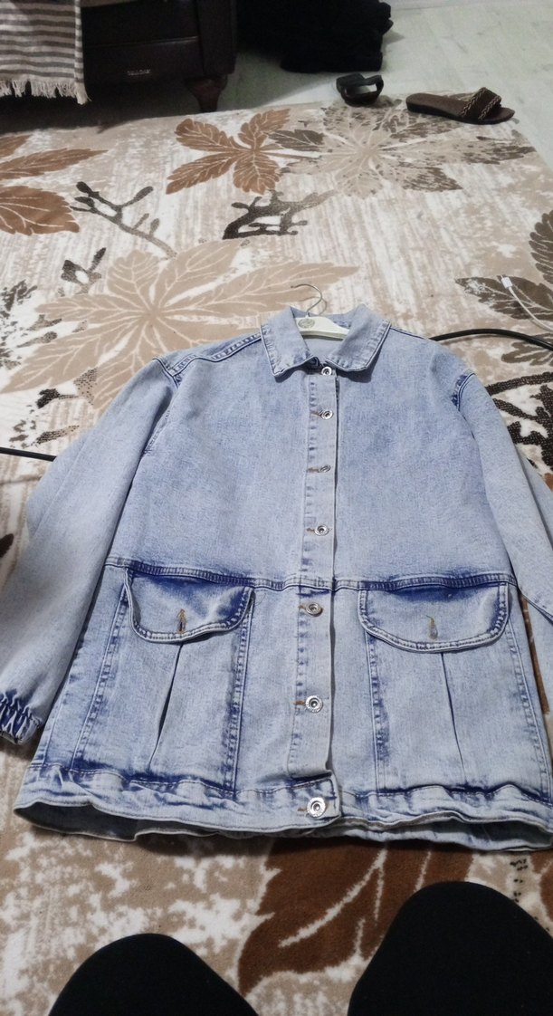 Düğmeli Mavi Kadın Denim Ceket - Görsel 2