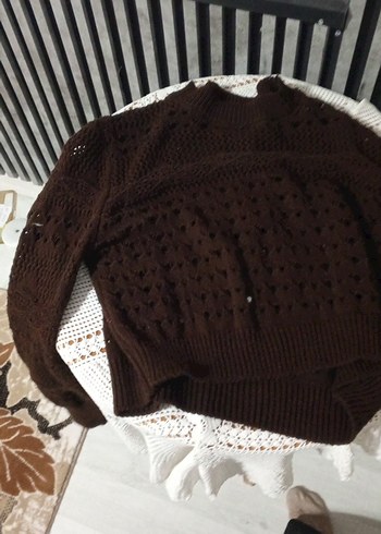 Kahverengi Uzun Kollu Triko Elbise - Görsel 3