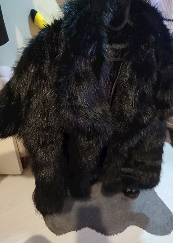 Siyah Kadın Kürk Detaylı Midi Boy Ceket - Görsel 3