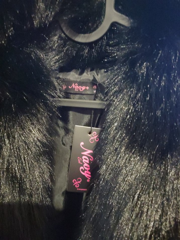 Siyah Kadın Kürk Detaylı Midi Boy Ceket - Görsel 2