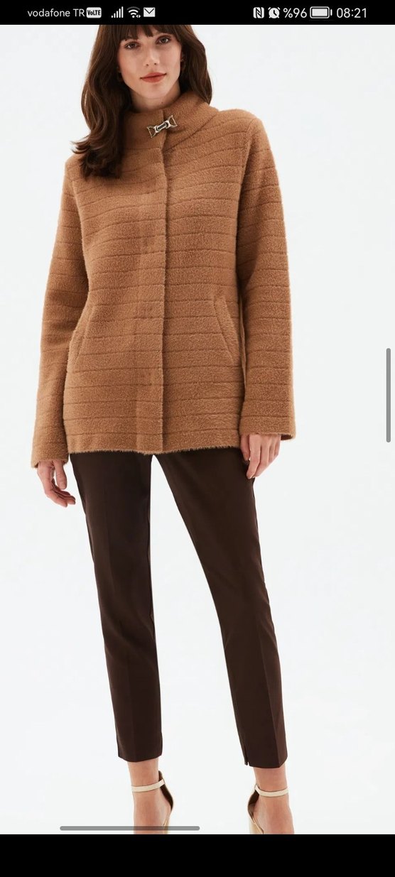Bej Midi Kadın Yün Kaban - Görsel 2