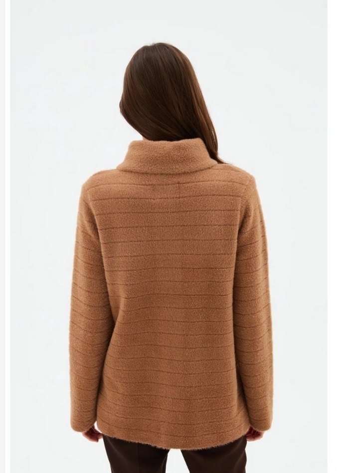 Bej Midi Kadın Yün Kaban - Görsel 3