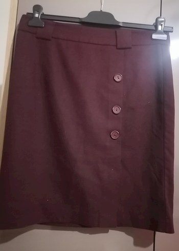 Bordo Düğmeli Midi Hamile Eteği - Görsel 3