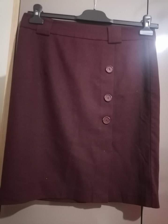 Bordo Düğmeli Midi Hamile Eteği - Görsel 3