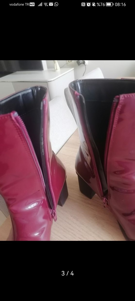 Bordo Parlak Tokalı Blok Topuklu Kadın Bot - Görsel 2