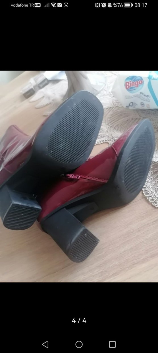 Bordo Parlak Tokalı Blok Topuklu Kadın Bot - Görsel 3
