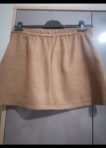 Bej Süet Kemerli Mini Etek - Görsel 3