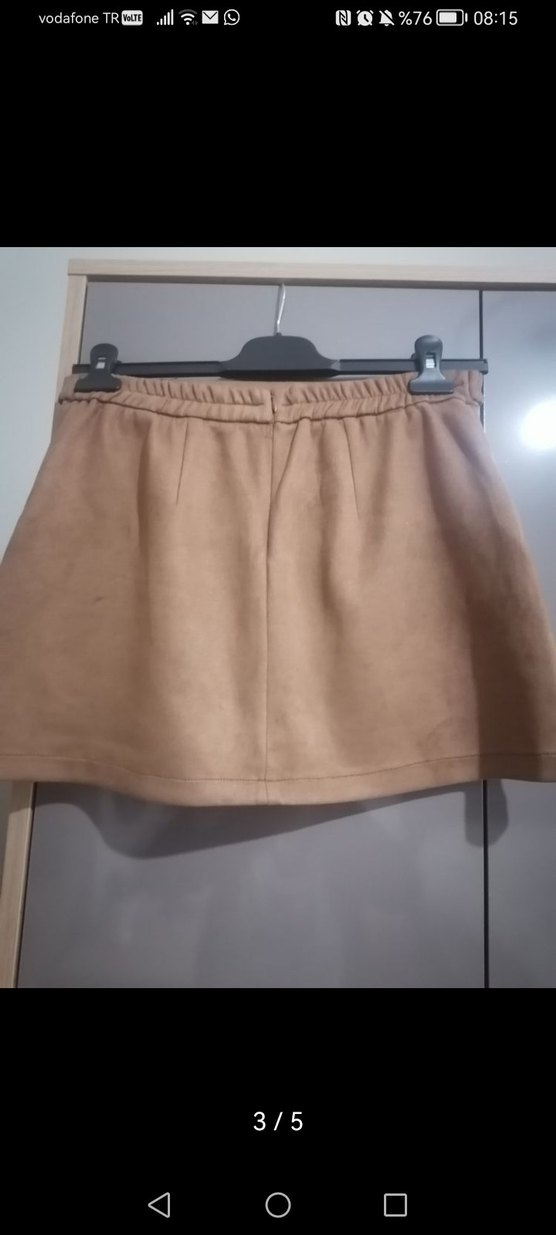 Bej Süet Kemerli Mini Etek - Görsel 3