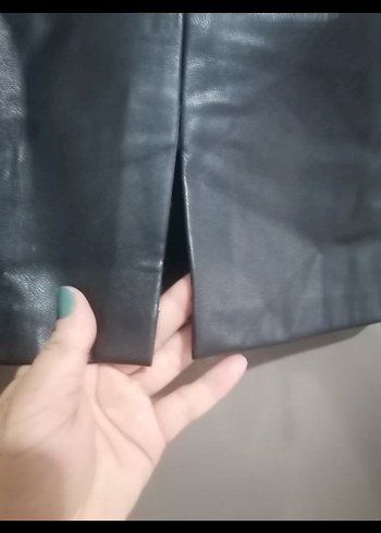 Kadın Siyah Deri Mini Etek - Görsel 3