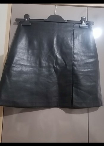 Kadın Siyah Deri Mini Etek - Görsel 2