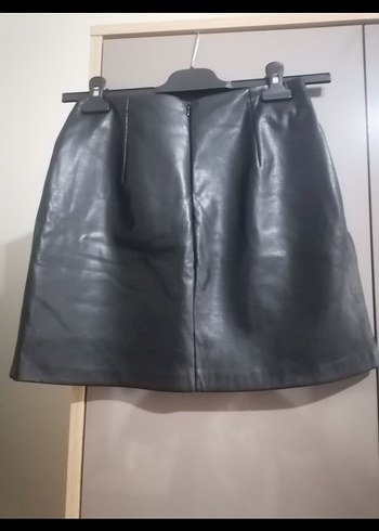 Kadın Siyah Deri Mini Etek - Görsel 5