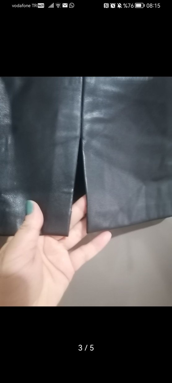 Kadın Siyah Deri Mini Etek - Görsel 3