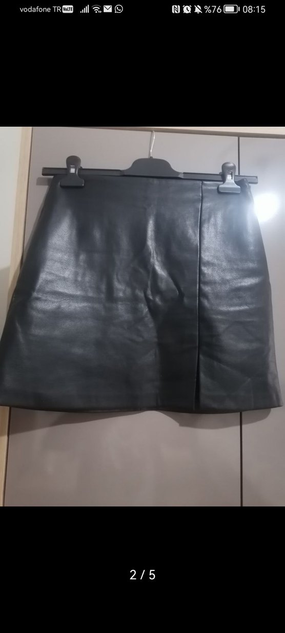 Kadın Siyah Deri Mini Etek - Görsel 2