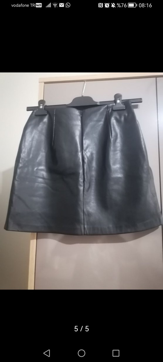 Kadın Siyah Deri Mini Etek - Görsel 5