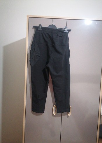 Kadın Siyah Keten Kemerli Rahat Pantolon - Görsel 4