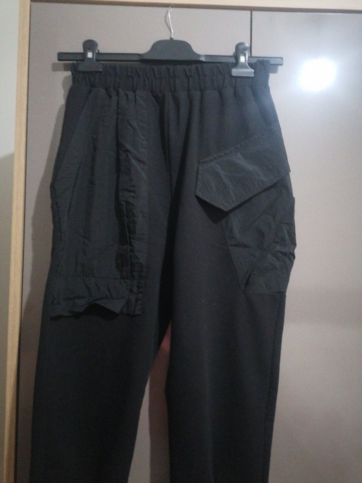 Kadın Siyah Keten Kemerli Rahat Pantolon - Görsel 2