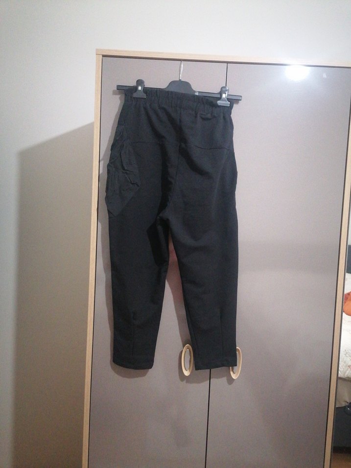 Kadın Siyah Keten Kemerli Rahat Pantolon - Görsel 4