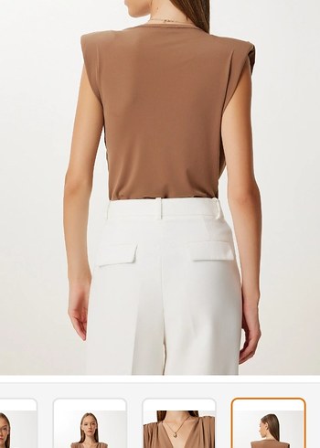 Bej Kemerli V Yaka Kolsuz Bluz - Görsel 3