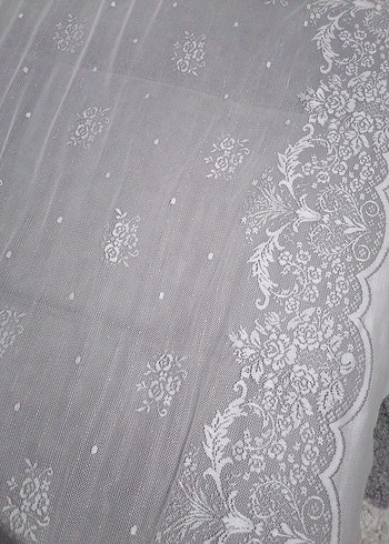 İşlemeli Beyaz Gri Tül Perde - Görsel 2