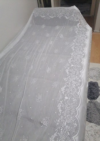 İşlemeli Beyaz Gri Tül Perde - Görsel 3