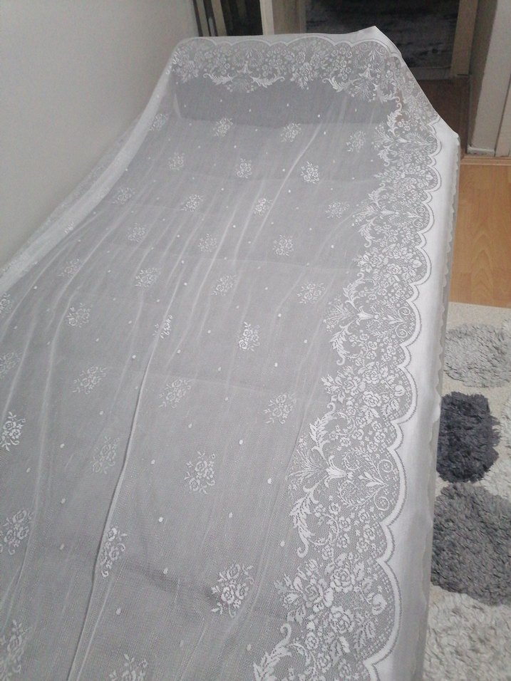 İşlemeli Beyaz Gri Tül Perde - Görsel 3