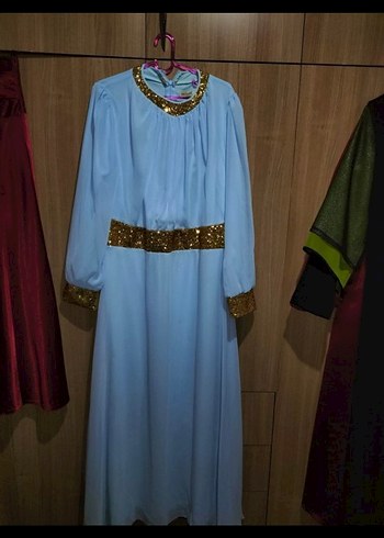 Mavi Drapeli Uzun Kadın Elbise - Görsel 4