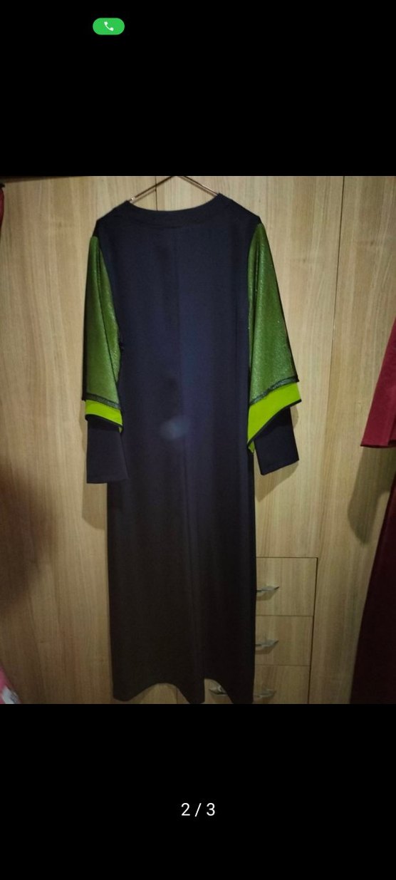 Yeşil-siyah Uzun Drapeli Kadın ferace - Görsel 2