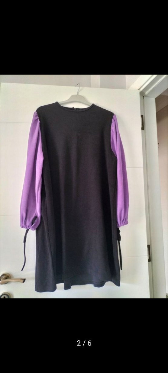Mor Kollu Siyah Uzun Tunika - Görsel 2