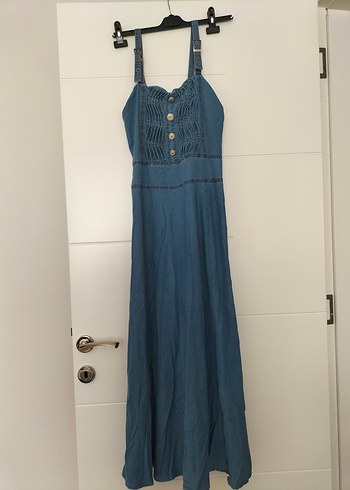 Düğmeli Mavi Uzun Kot Kadın Takım - Görsel 6