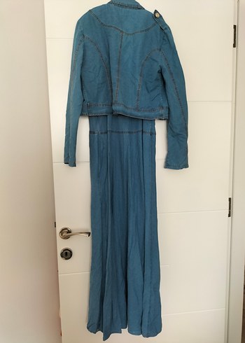 Düğmeli Mavi Uzun Kot Kadın Takım - Görsel 2