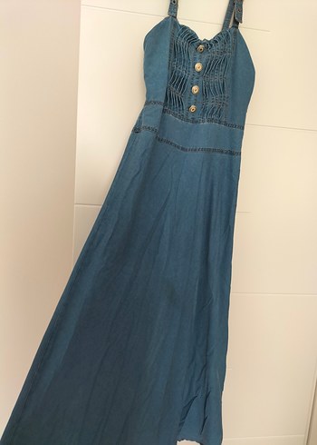 Düğmeli Mavi Uzun Kot Kadın Takım - Görsel 5