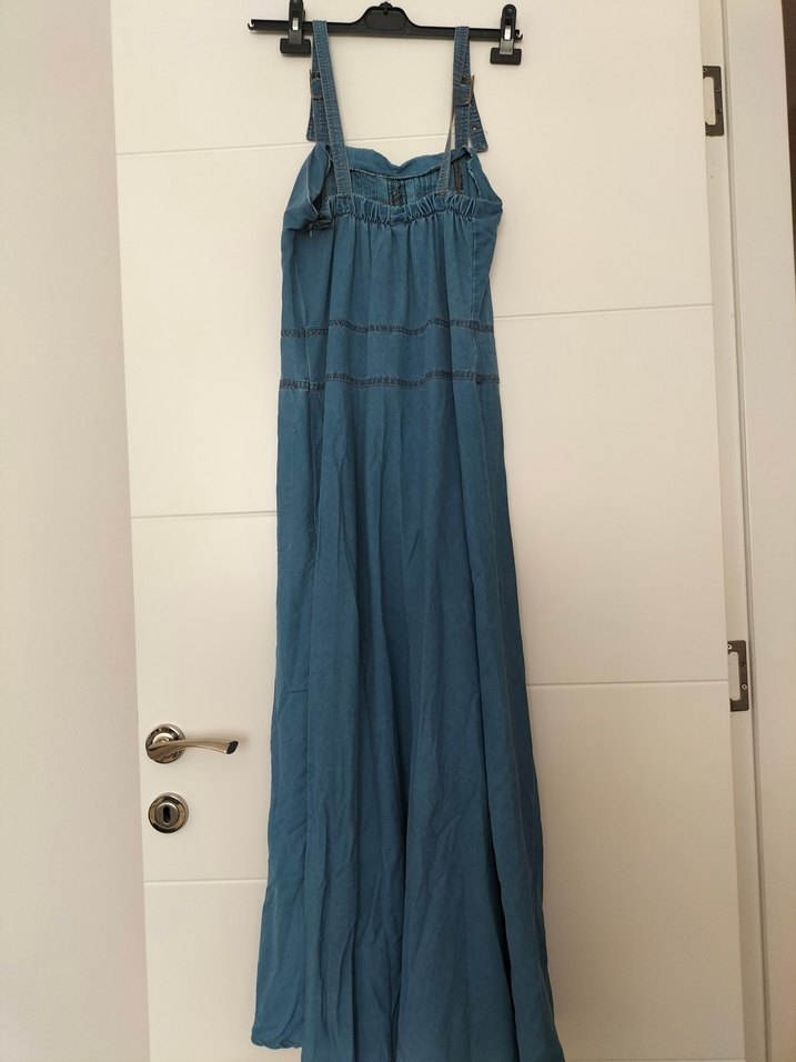 Düğmeli Mavi Uzun Kot Kadın Takım - Görsel 4