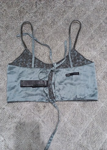 Gri Nakışlı Dantel Detaylı Mini Büstiyer - Görsel 4